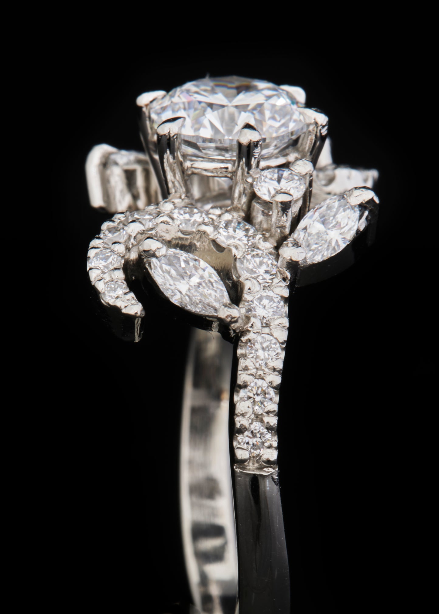 Floral Lab Grown Diamond and Platinum Ring
