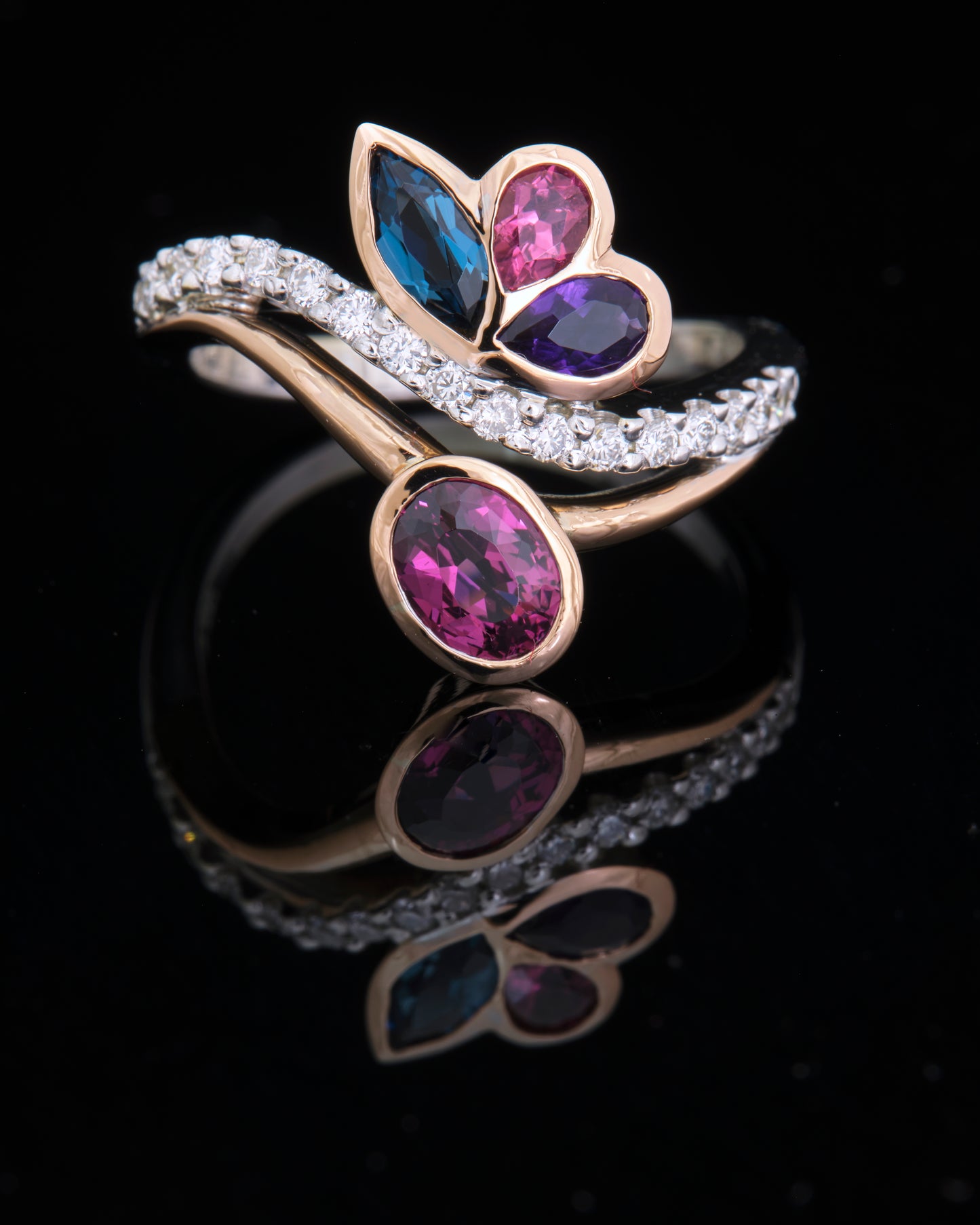 Multi Colour Gold and Lab Diamond Ring