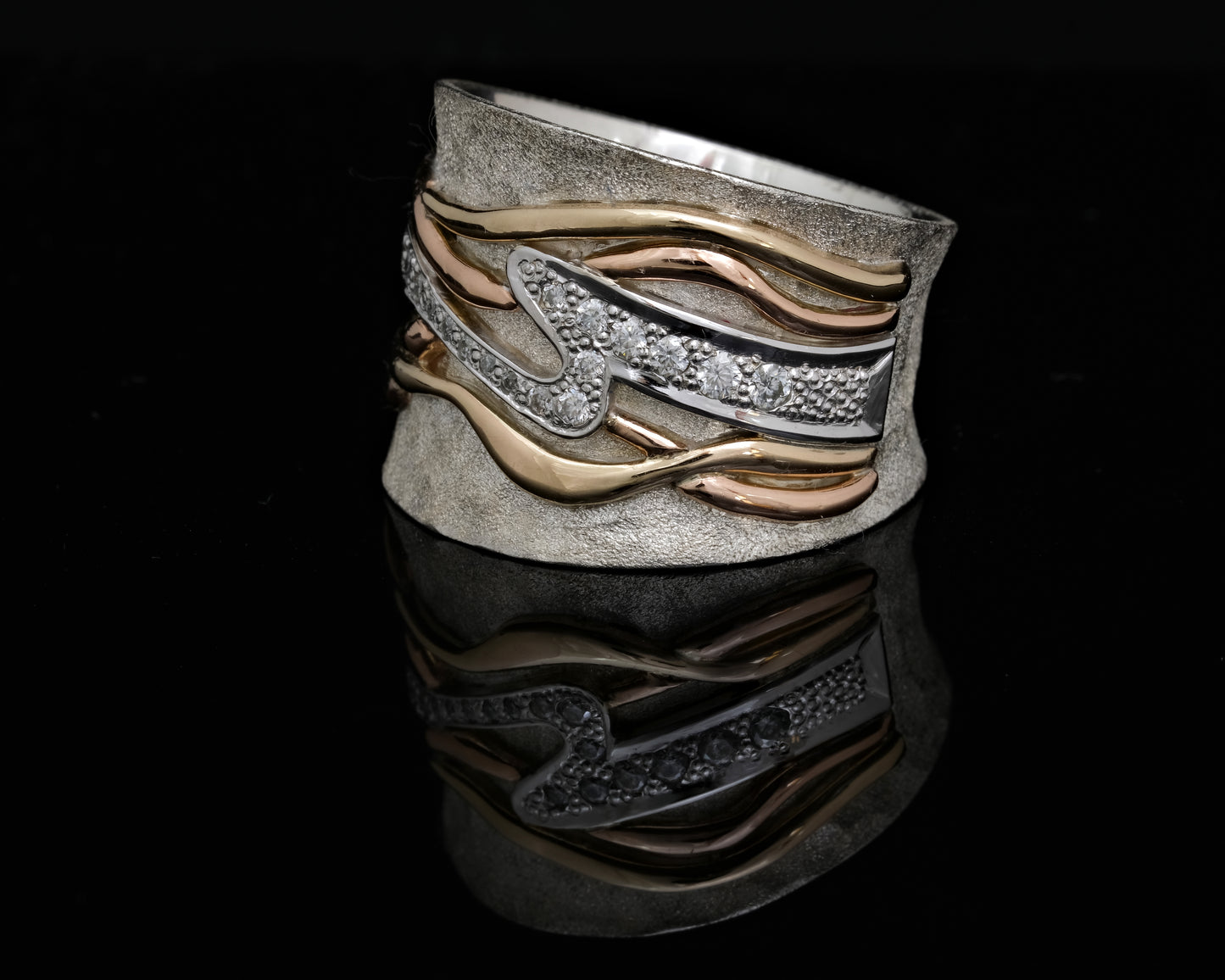 Gold, Silver and Moissanite Ring