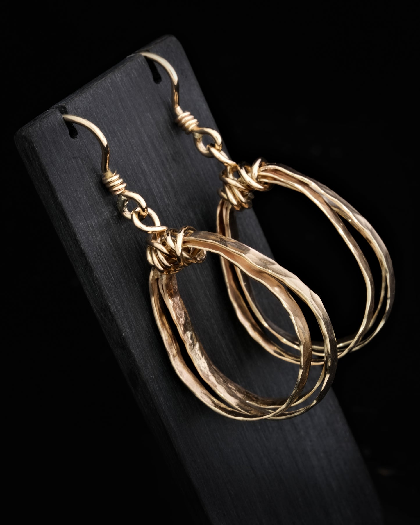 9ct Yellow Gold Hammered Drop Earrings