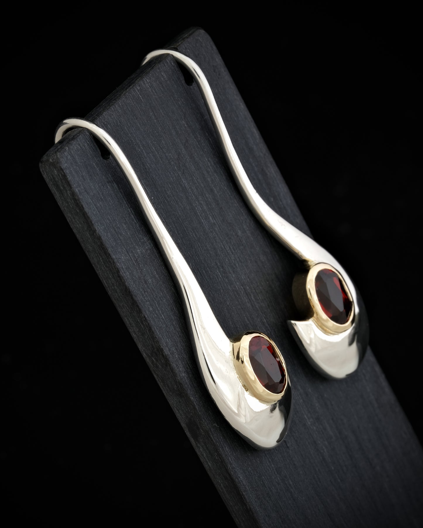 Silver, 9ct Yellow gold & Garnet Earrings