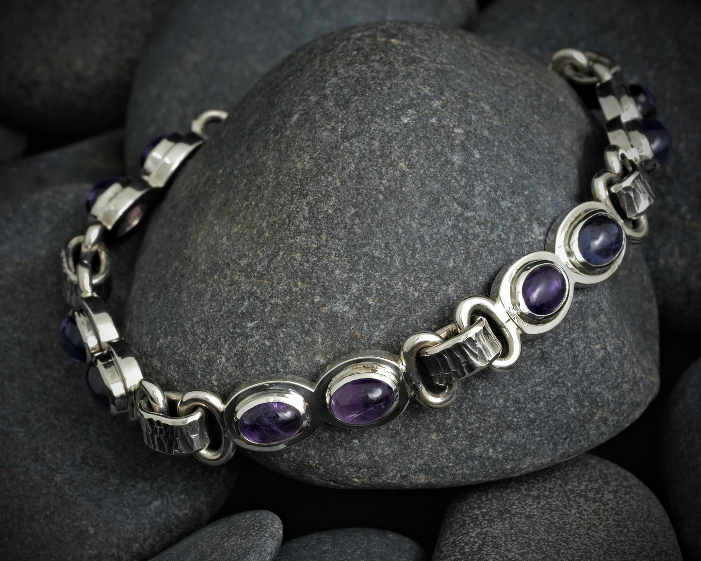 Amethyst and Iolite Cabochon Bracelet