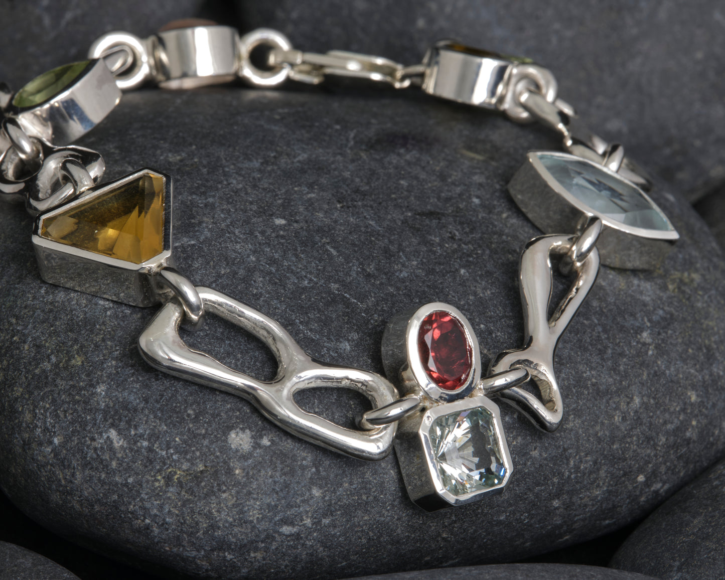 Silver and Coloured Stone Bracelet