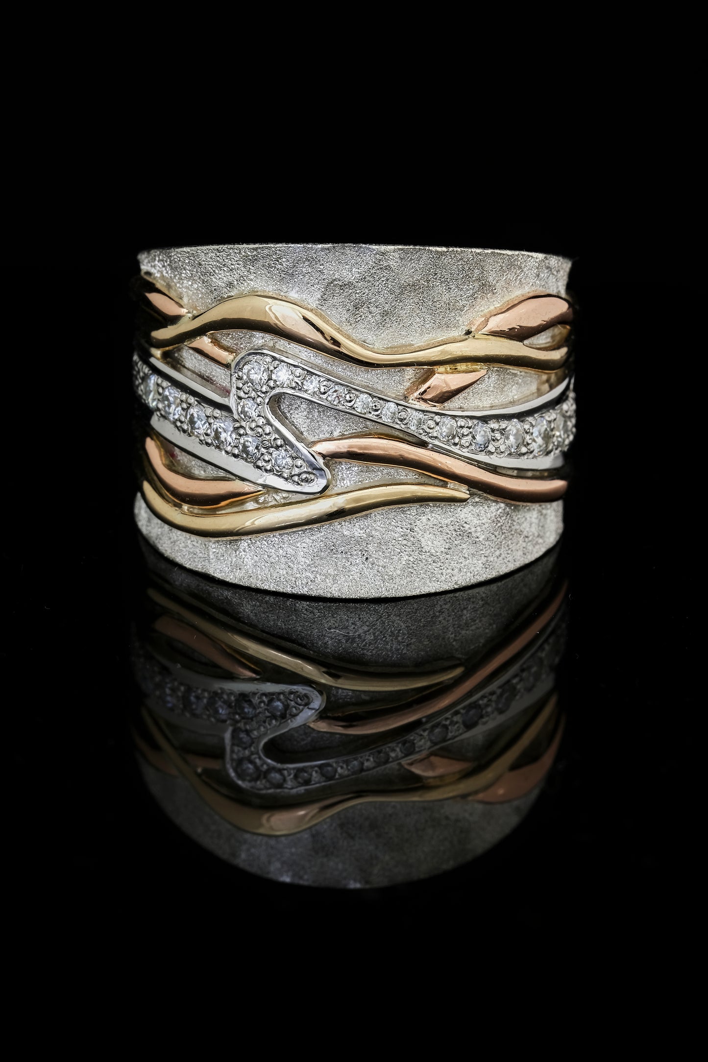 Gold, Silver and Moissanite Ring