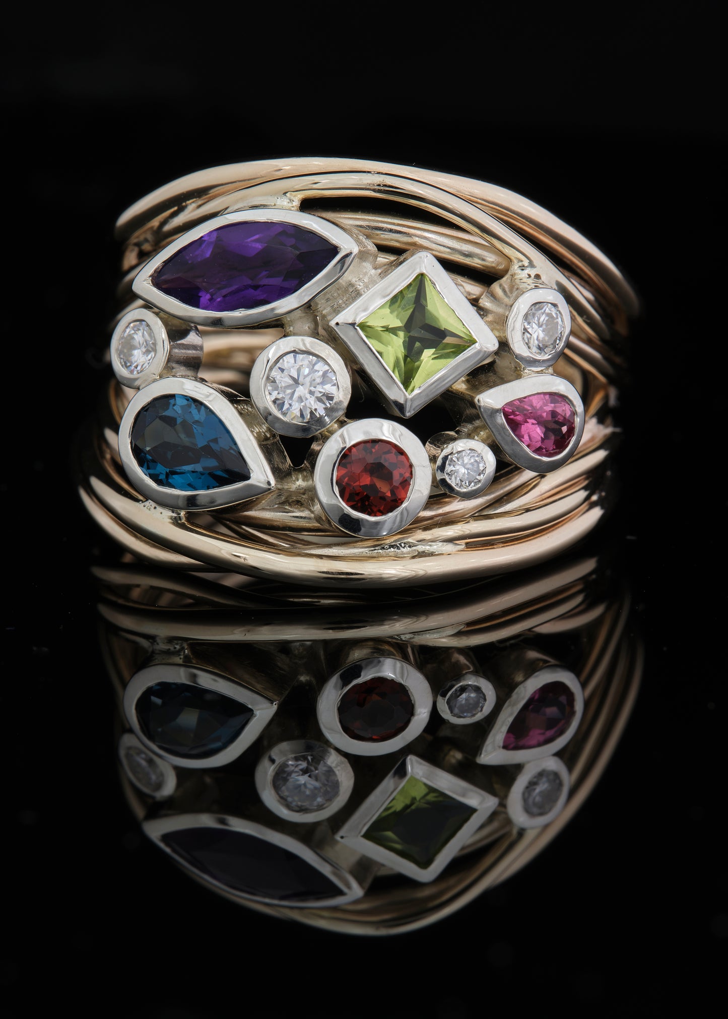 Multi Stone, Gold and Silver Ring.