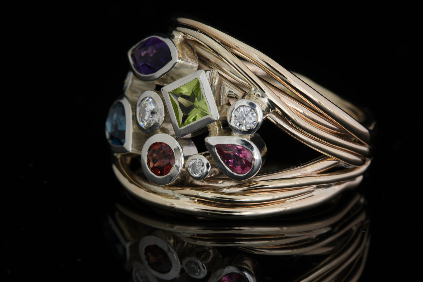 Multi Stone, Gold and Silver Ring.