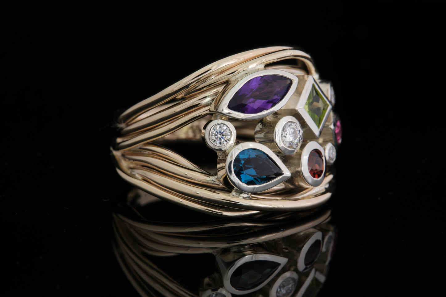 Multi Stone, Gold and Silver Ring.