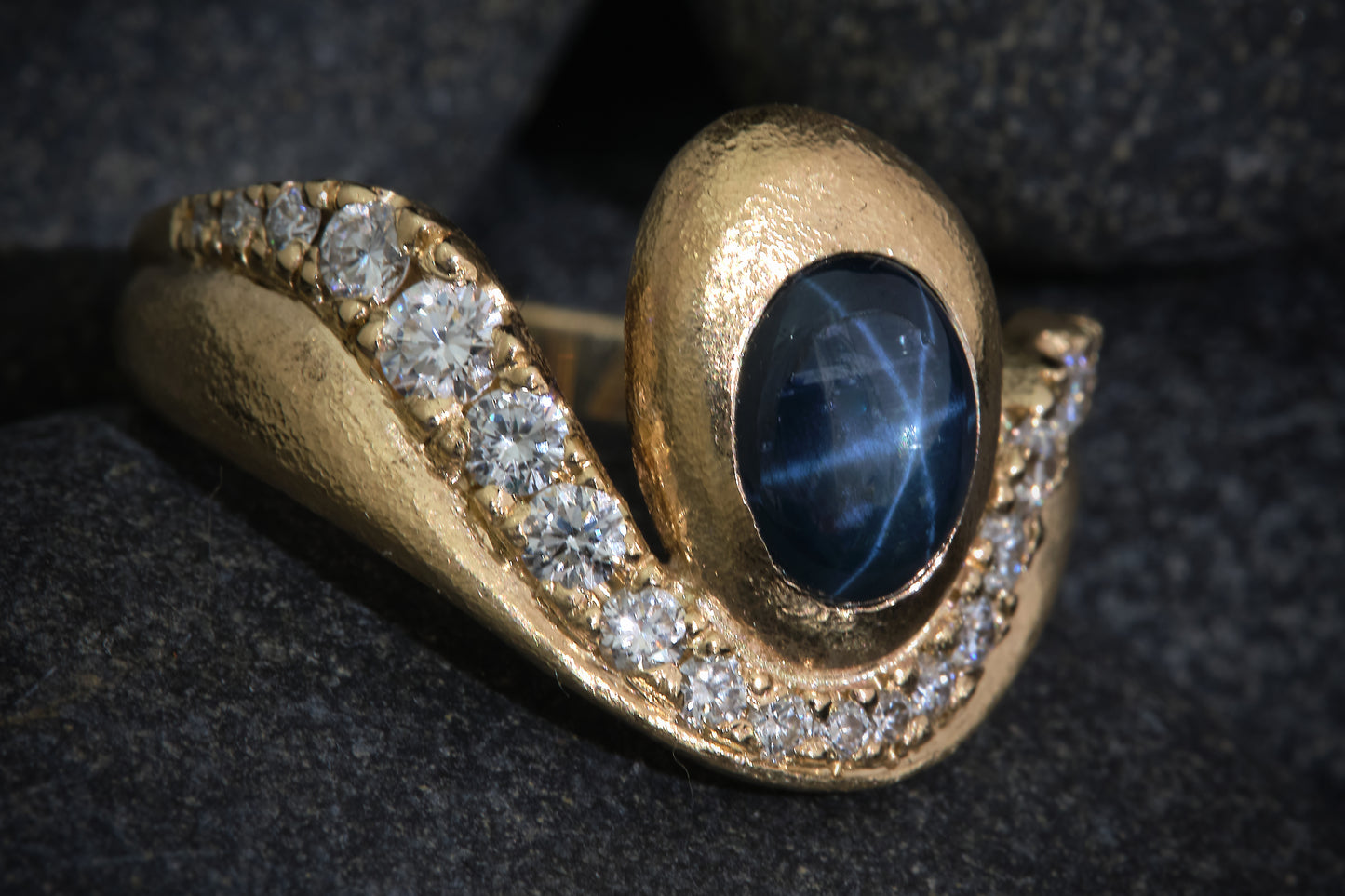 Star Sapphire and Lab Diamond Ring