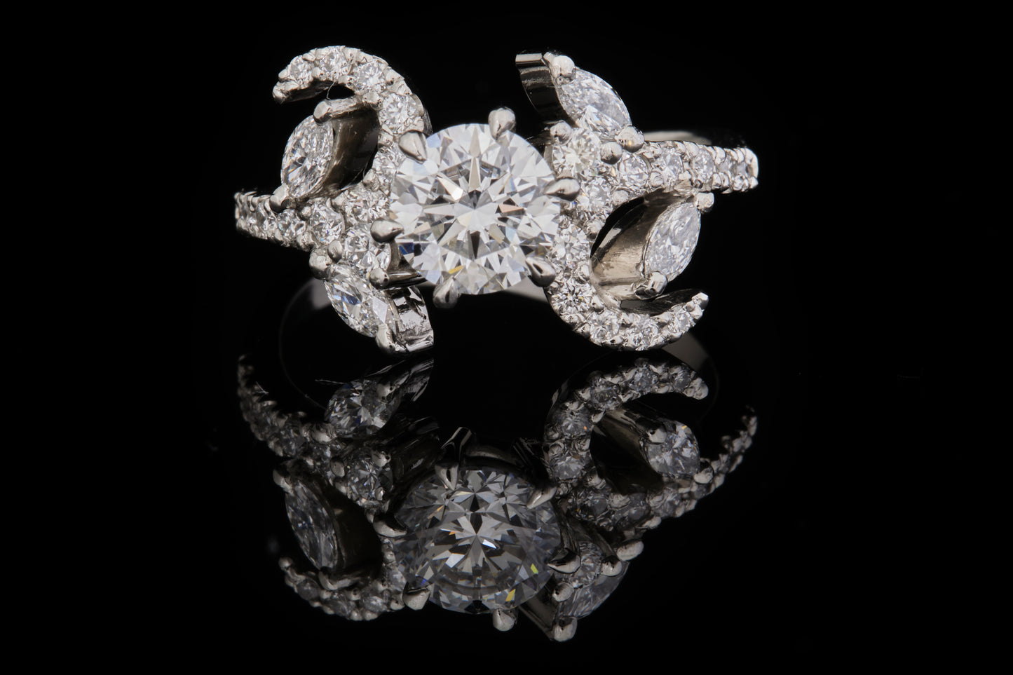 Floral Lab Grown Diamond and Platinum Ring
