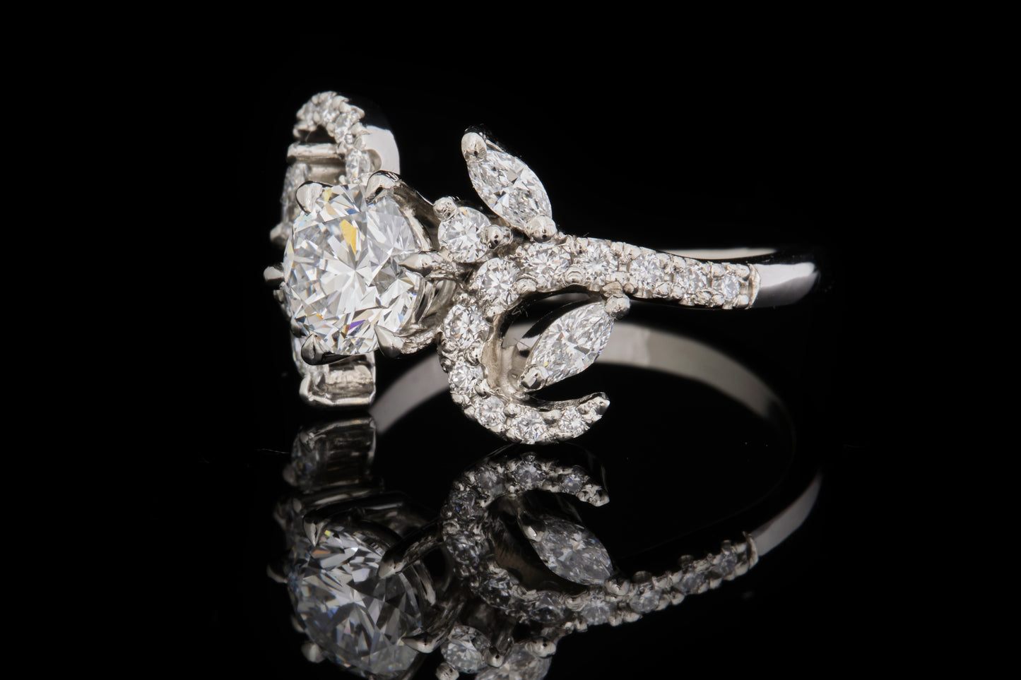 Floral Lab Grown Diamond and Platinum Ring