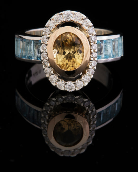 Tourmaline, Topaz and Moissanite Ring