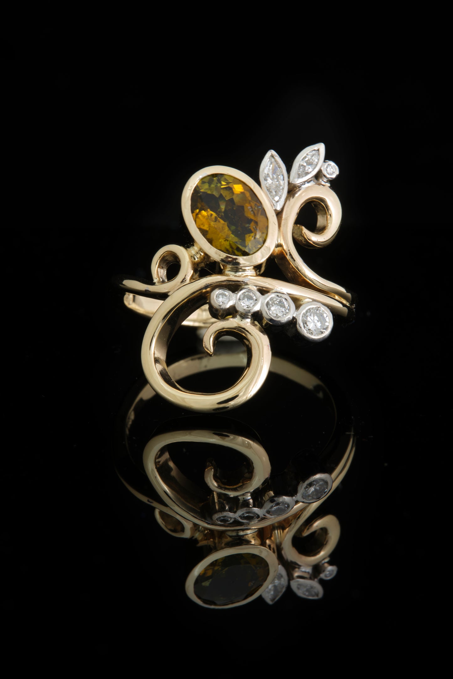 Gold, Tourmaline and Lab Grown Diamond Ring