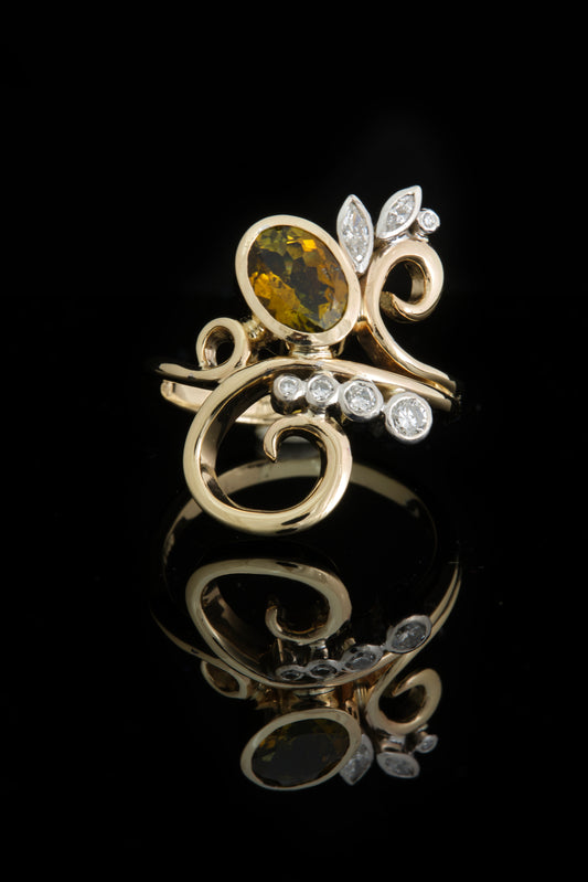 Gold, Tourmaline and Lab Grown Diamond Ring
