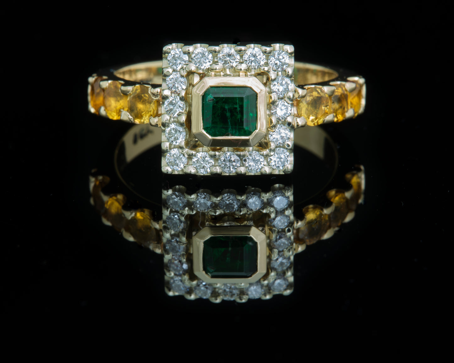 Emerald, Lab Diamond and Citrine Ring