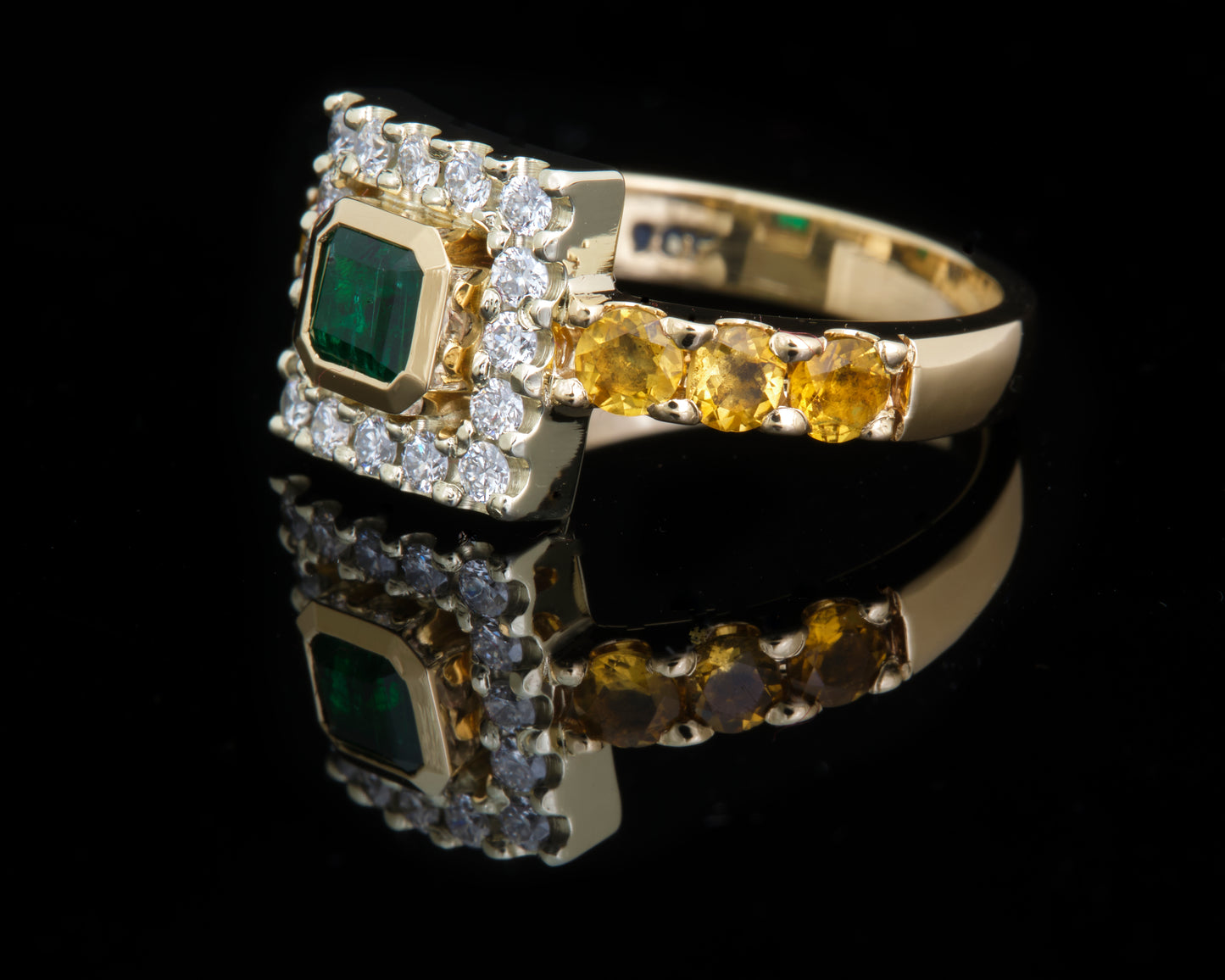 Emerald, Lab Diamond and Citrine Ring
