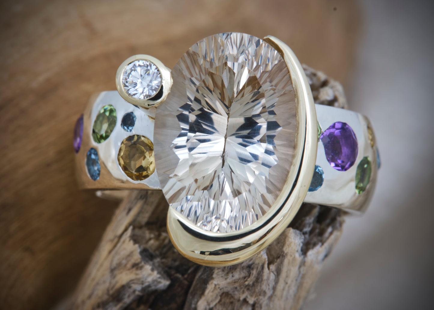 Topaz, Amethyst and Lab Diamond Ring
