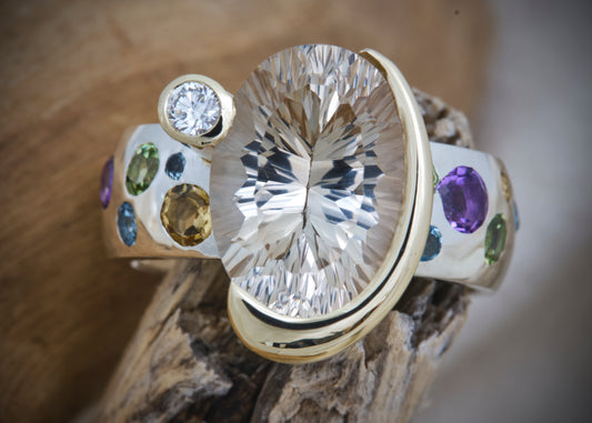 Topaz, Amethyst and Lab Diamond Ring