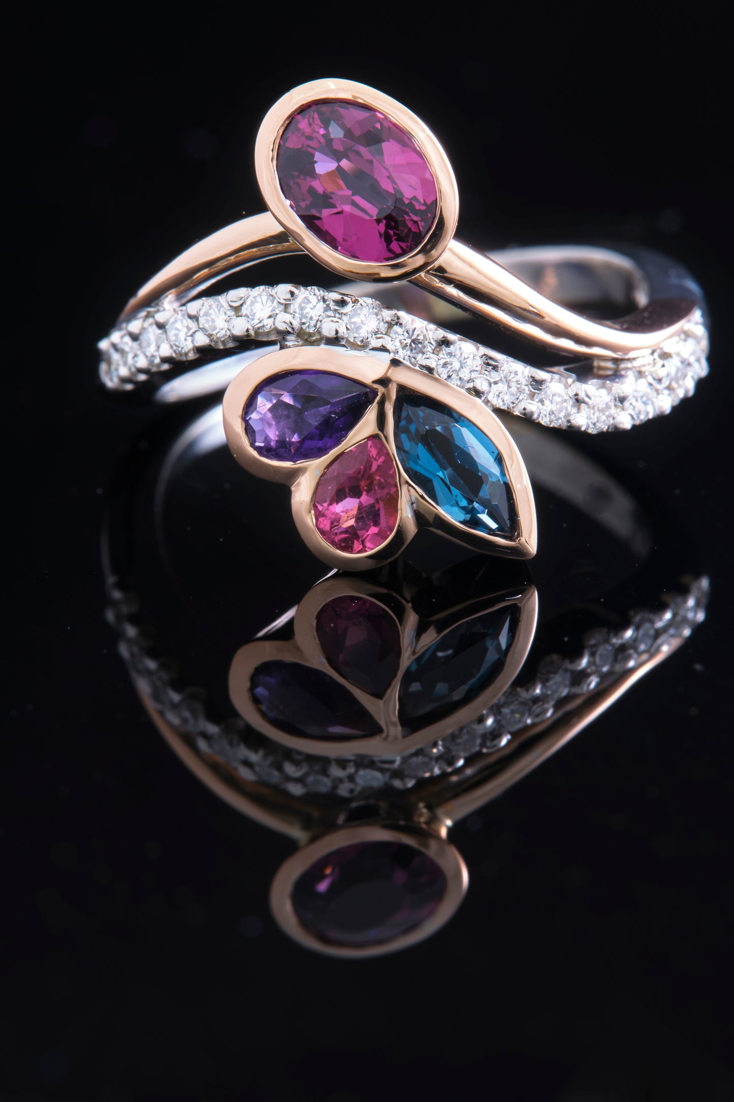 Multi Colour Gold and Lab Diamond Ring