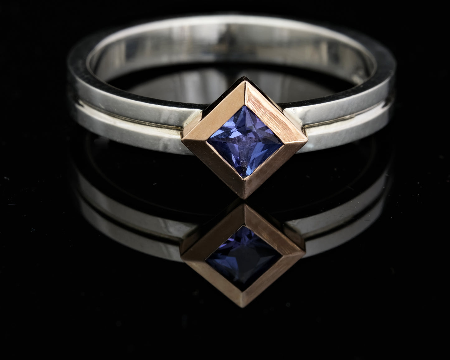 9ct Rose Gold, Silver and Tanzanite Stax Ring