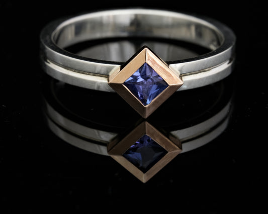 9ct Rose Gold, Silver and Tanzanite Stax Ring