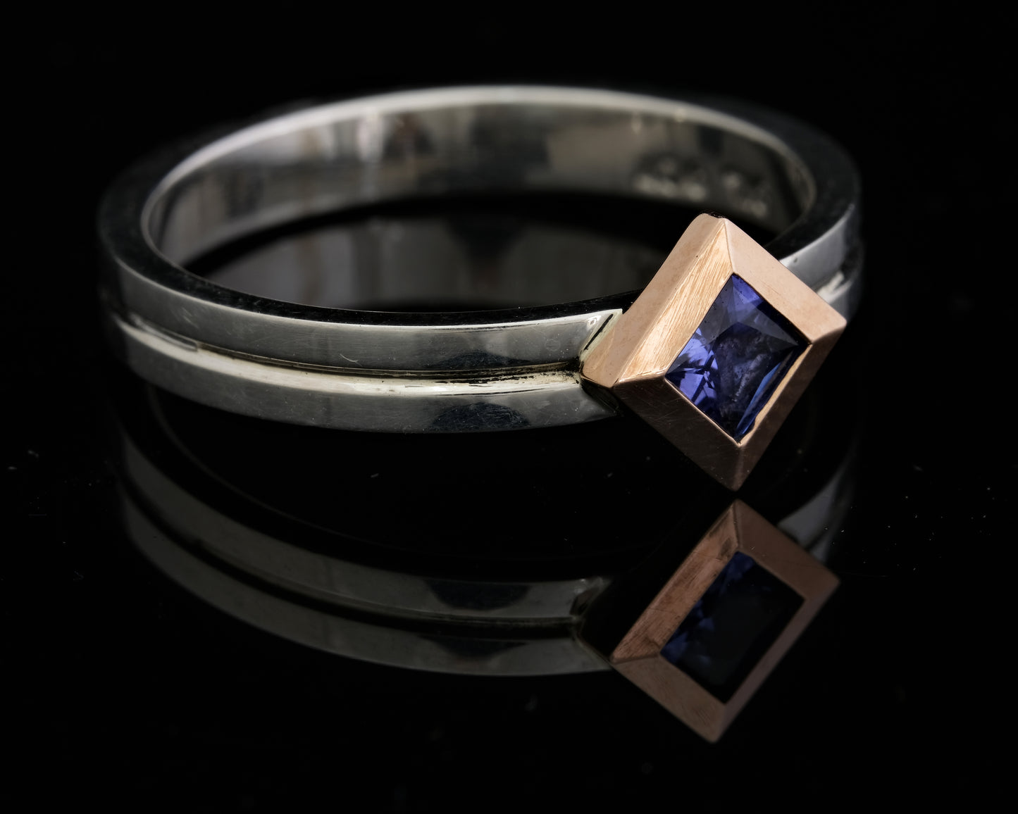 9ct Rose Gold, Silver and Tanzanite Stax Ring