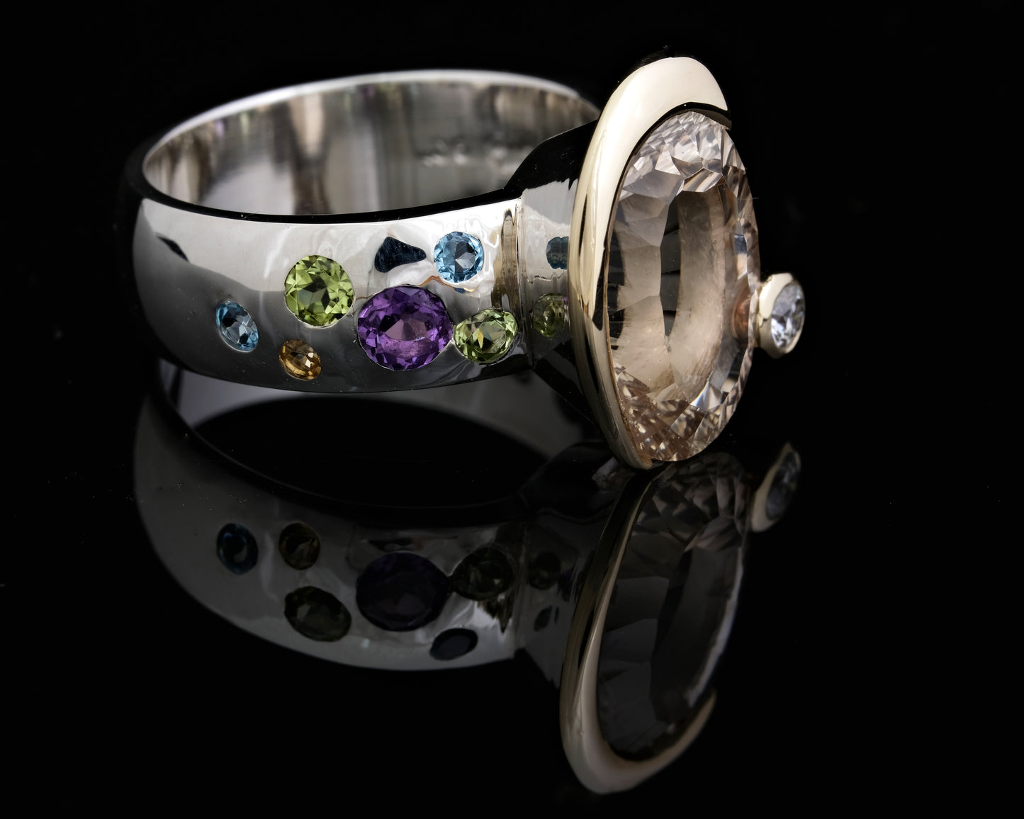 Topaz, Amethyst and Lab Diamond Ring