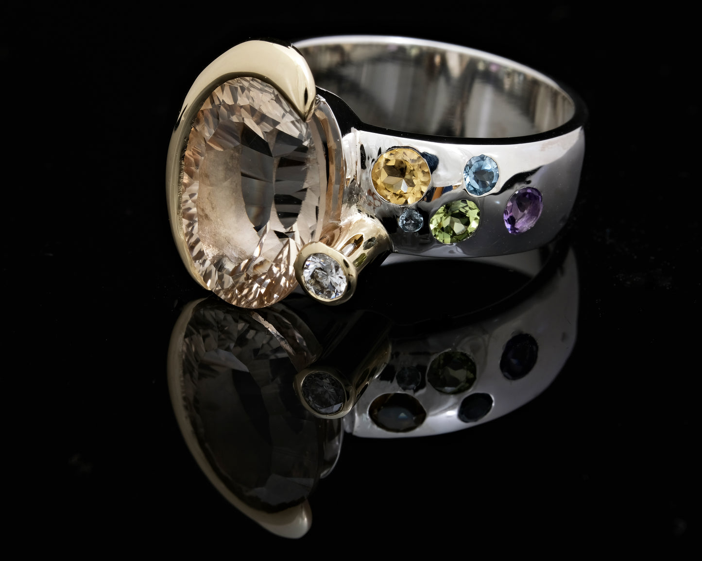 Topaz, Amethyst and Lab Diamond Ring