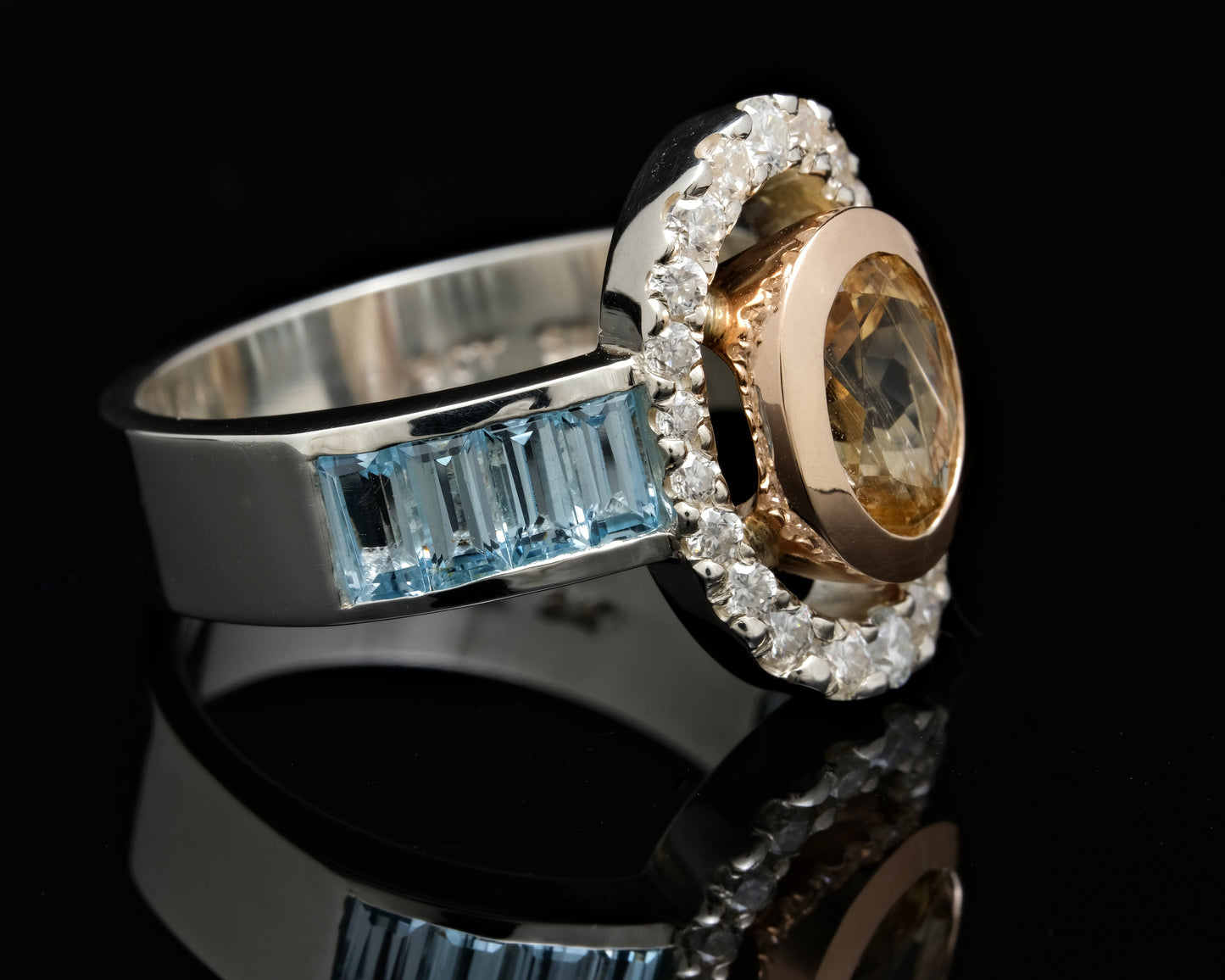 Tourmaline, Topaz and Moissanite Ring