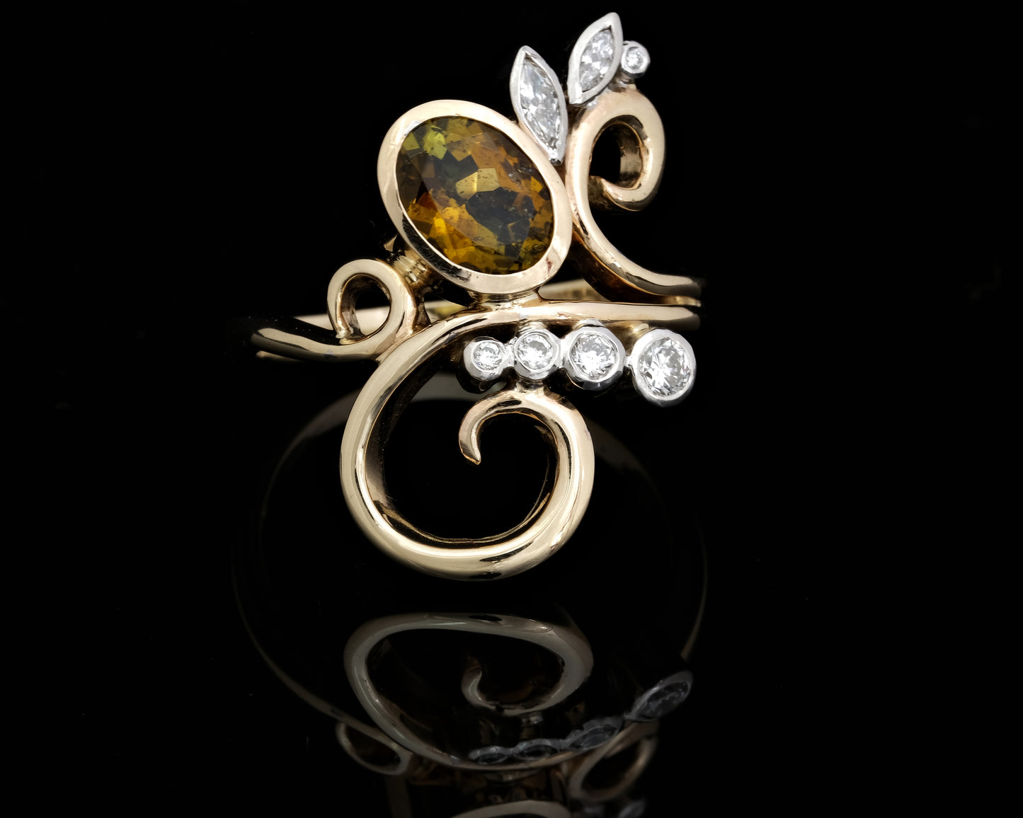 Gold, Tourmaline and Lab Grown Diamond Ring