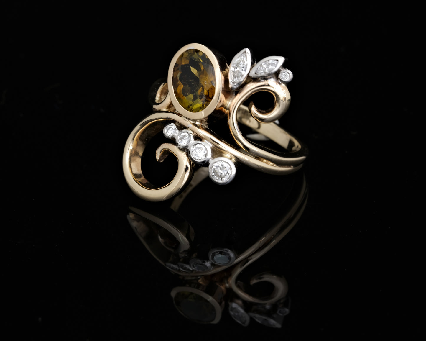 Gold, Tourmaline and Lab Grown Diamond Ring