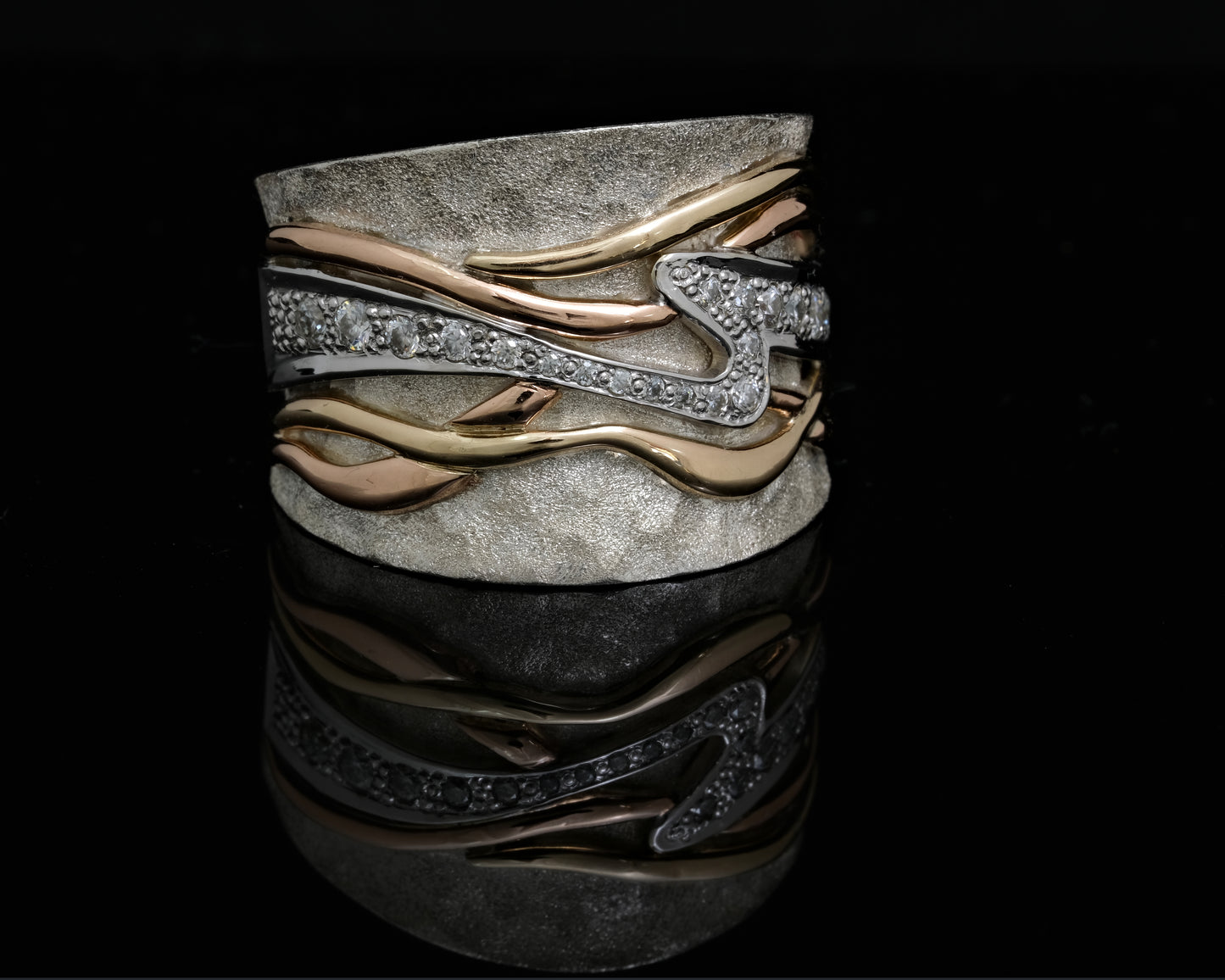 Gold, Silver and Moissanite Ring