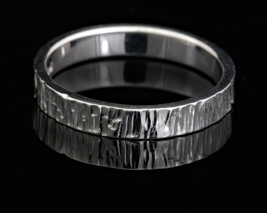 9ct White Gold Hammered Stax Ring
