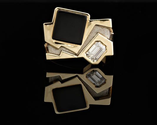 Onyx and Moissanite Signet Ring