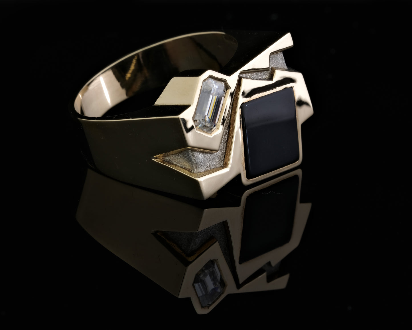 Onyx and Moissanite Signet Ring