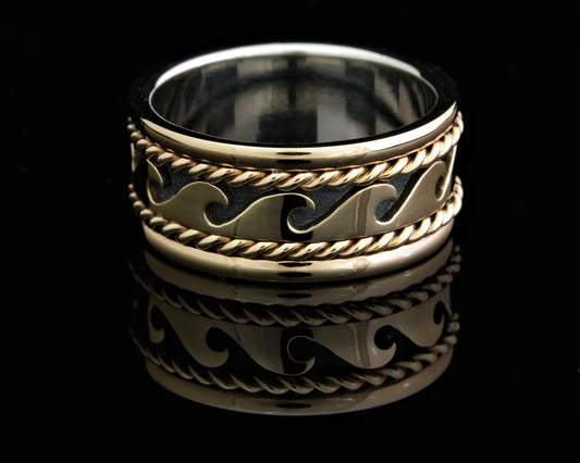 Gold and Silver Men's Wave Ring