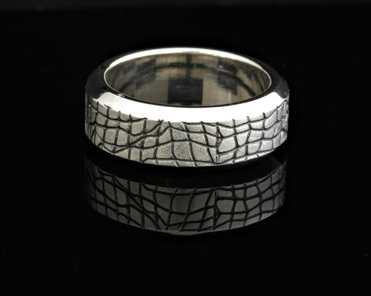 Beveled and Textured Silver Band