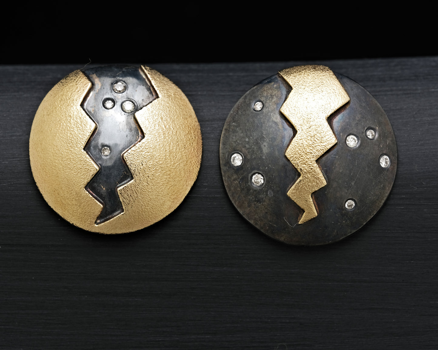 Silver, Gold and Diamond Dome Earrings