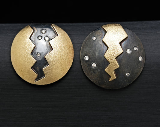 Silver, Gold and Diamond Dome Earrings