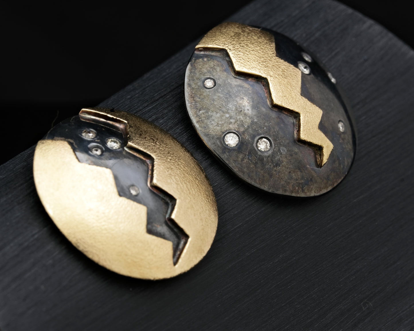Silver, Gold and Diamond Dome Earrings