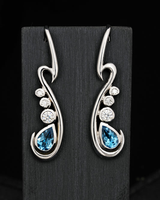 9ct White Gold, Topaz and Moissanite Earrings
