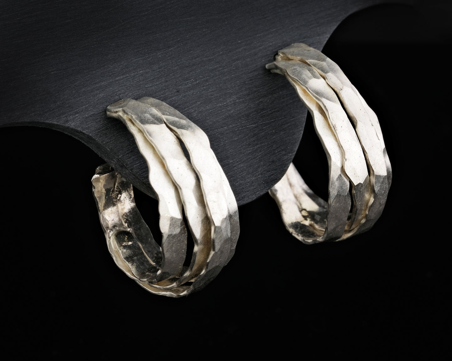Medium Silver Hammered Hoops