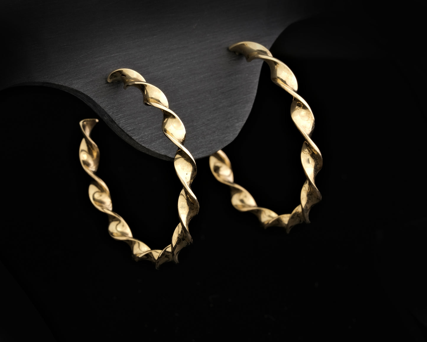 Large 9ct Yellow Gold Flat Twist Hoops