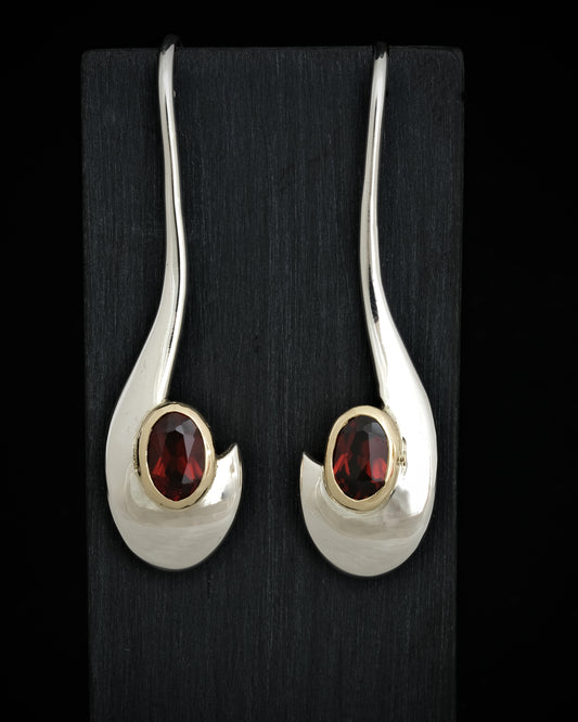 Silver, 9ct Yellow gold & Garnet Earrings
