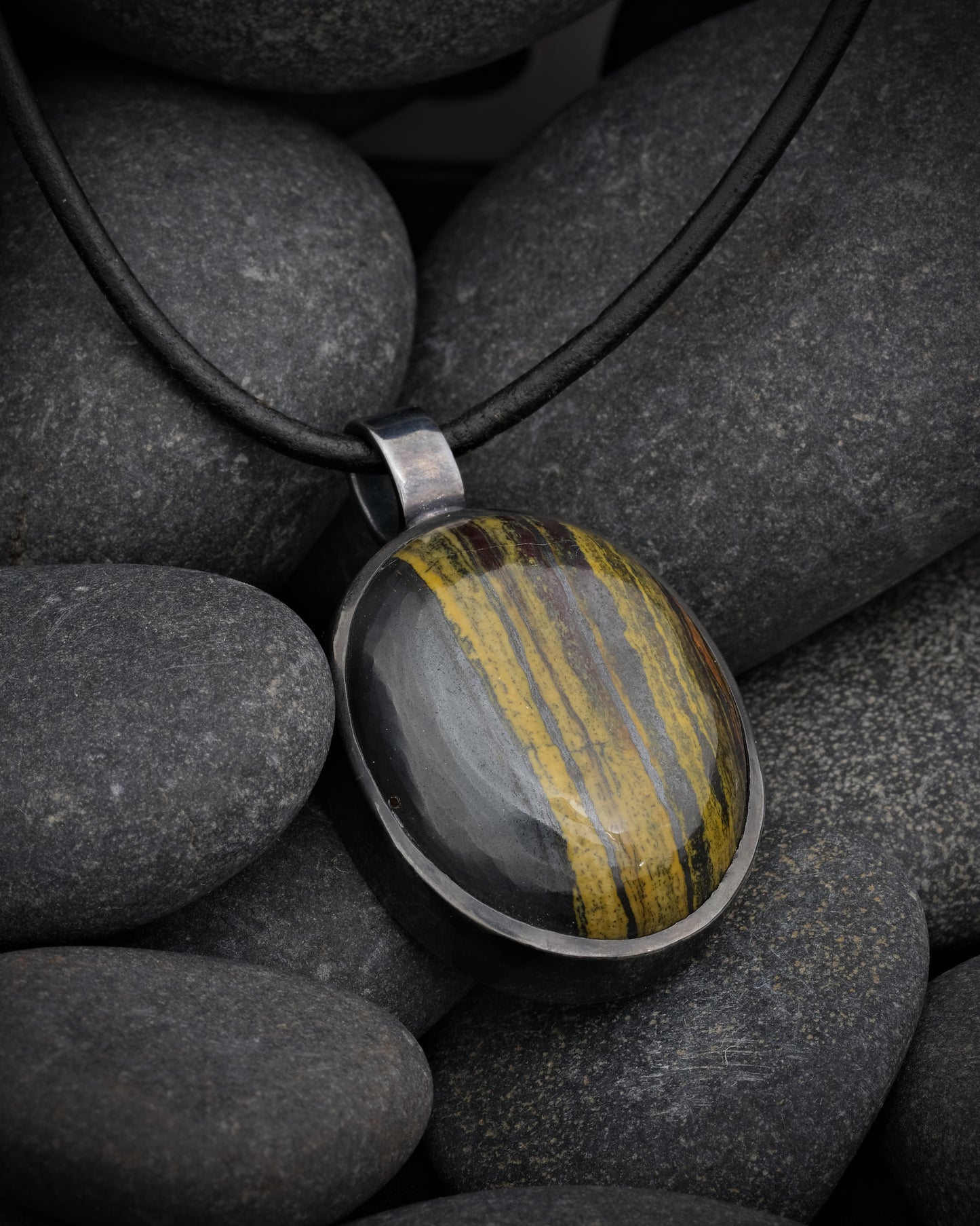 Oxidized Silver Hematite & Tiger's Eye Pendant