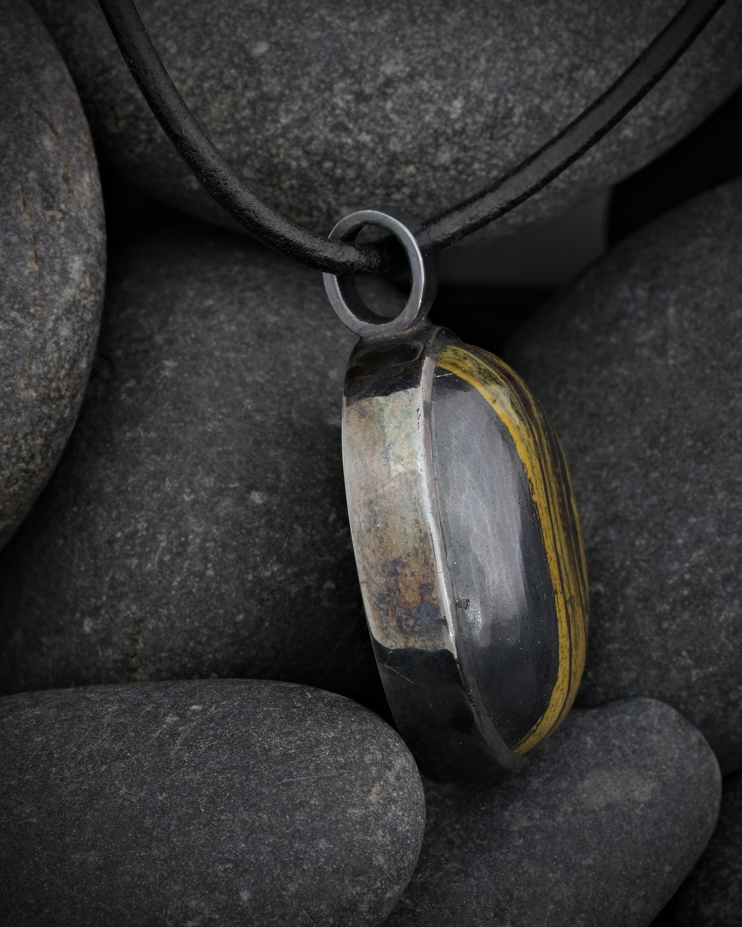 Oxidized Silver Hematite & Tiger's Eye Pendant