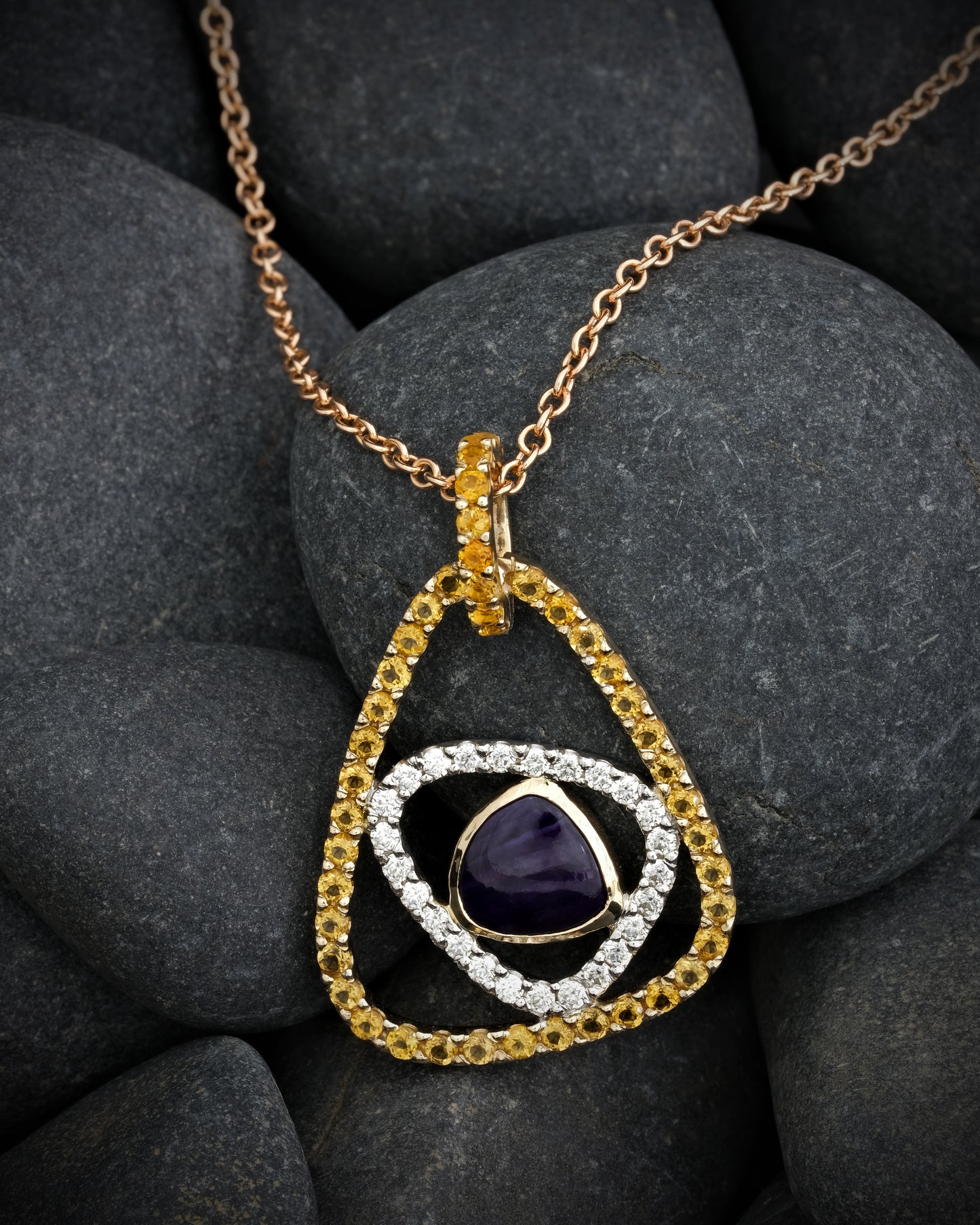9ct Gold, Sugilite, Citrine and Moissanite Pendant