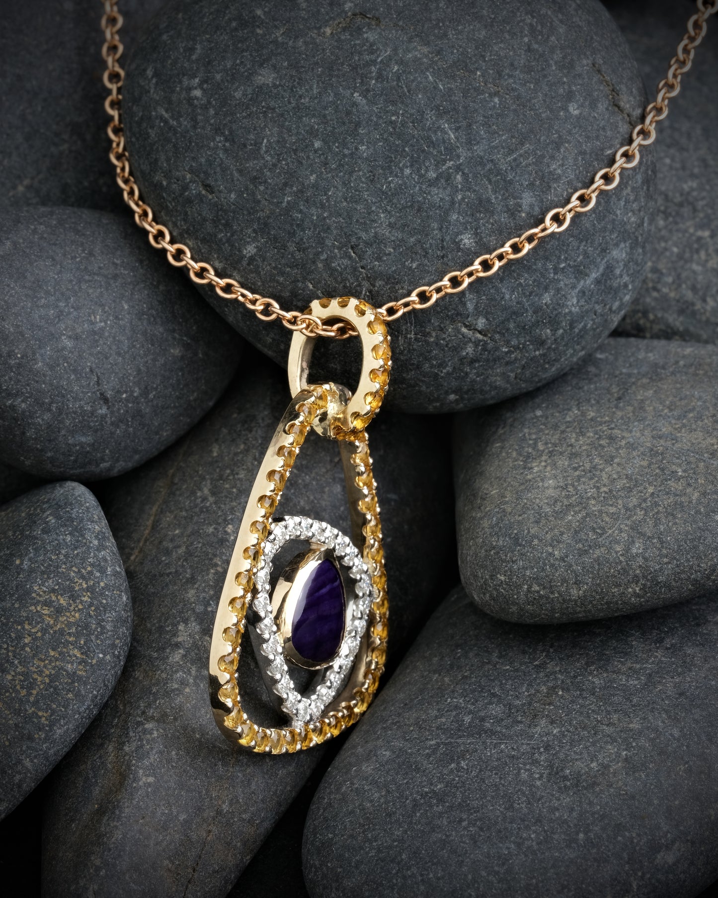 9ct Gold, Sugilite, Citrine and Moissanite Pendant