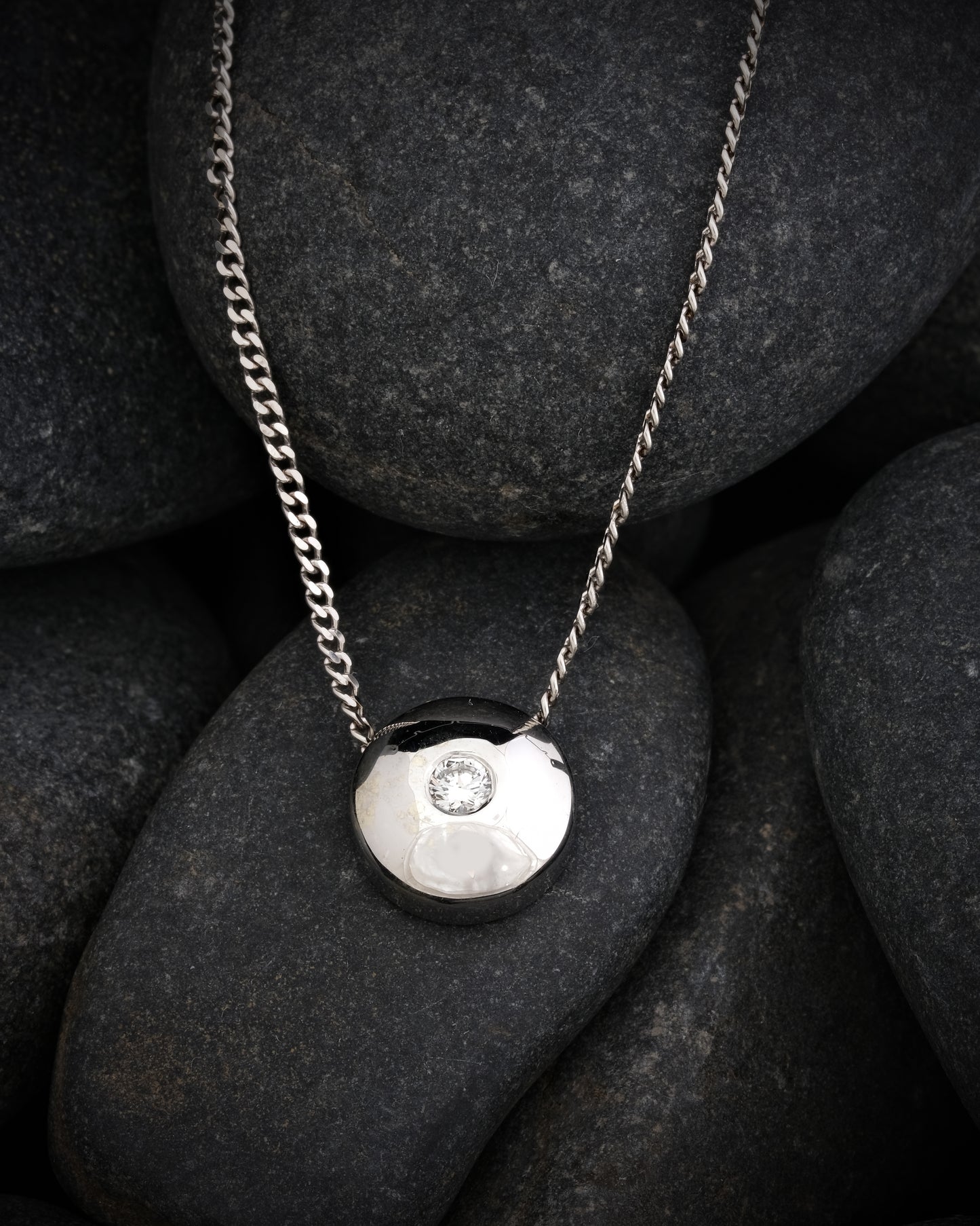 9ct White Gold Domed Diamond Floating Pendant