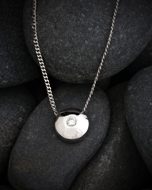 9ct White Gold Domed Diamond Floating Pendant