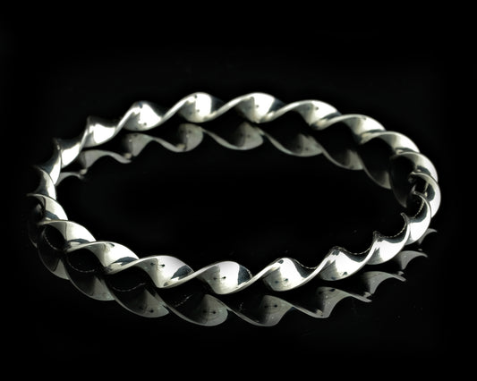 Silver Flat Twisted Bangle